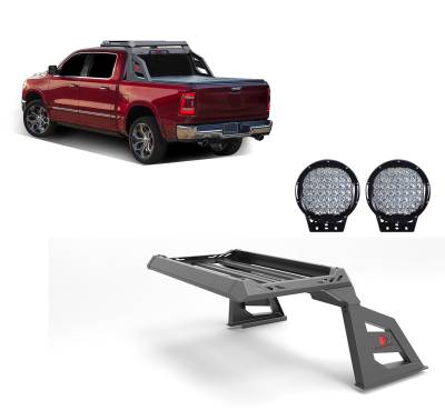 J | Armour Chase Rack Kit | Black | with a set of 9” Black Round  LED Lights AR-CHR03-PL69B