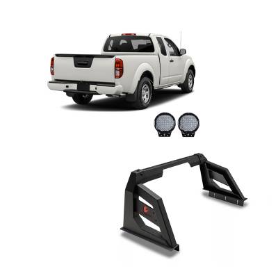 Black Horse Off Road - J | Armour Roll Bar Kit | Black |with 1 set of 9"  Round  Black LED Light | ARB-NIFRB-PL69B - Image 1
