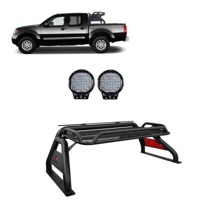 J | Atlas Roll Bar | Black |Comes with a set of 9” Black Round  LED Lights | ATRB-NIFRB-PL69B