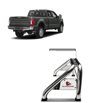 Black Horse Off Road - J | Classic Roll Bar Kit | Stainless Steel | Compatible With Most 1/2 Ton Trucks | Includes 40" LED Light Bar | RB015SS-KIT
