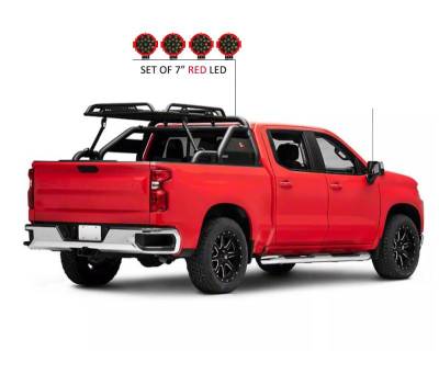 Black Horse Off Road - Warrior Roll Bar With 2 pairs of 7.0" Red Trim Rings LED Flood Lights-Black-Silverado/Sierra 14+,Ford F-150 15+,Dodge Ram 15+|Black Horse Off Road - Image 5