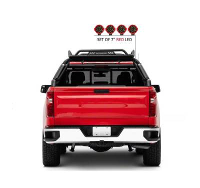 Black Horse Off Road - Warrior Roll Bar With 2 pairs of 7.0" Red Trim Rings LED Flood Lights-Black-Silverado/Sierra 14+,Ford F-150 15+,Dodge Ram 15+|Black Horse Off Road - Image 7