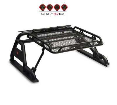 Black Horse Off Road - Warrior Roll Bar With 2 pairs of 7.0" Red Trim Rings LED Flood Lights-Black-Silverado/Sierra 14+,Ford F-150 15+,Dodge Ram 15+|Black Horse Off Road - Image 13