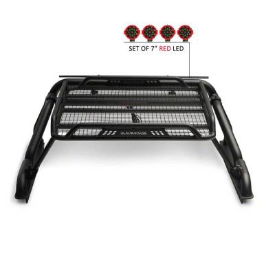 Black Horse Off Road - Warrior Roll Bar With 2 pairs of 7.0" Red Trim Rings LED Flood Lights-Black-Silverado/Sierra 14+,Ford F-150 15+,Dodge Ram 15+|Black Horse Off Road - Image 14
