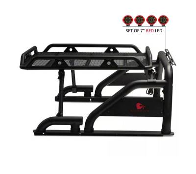 Black Horse Off Road - Warrior Roll Bar With 2 pairs of 7.0" Red Trim Rings LED Flood Lights-Black-Silverado/Sierra 14+,Ford F-150 15+,Dodge Ram 15+|Black Horse Off Road - Image 15