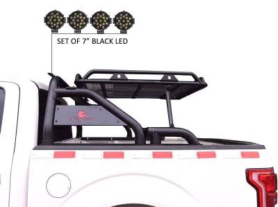 Black Horse Off Road - Warrior Roll Bar With 2 pairs of 7.0" Black Trim Rings LED Flood Lights-Black-Silverado/Sierra 14+,Ford F-150 15+,Dodge Ram 15+|Black Horse Off Road - Image 8