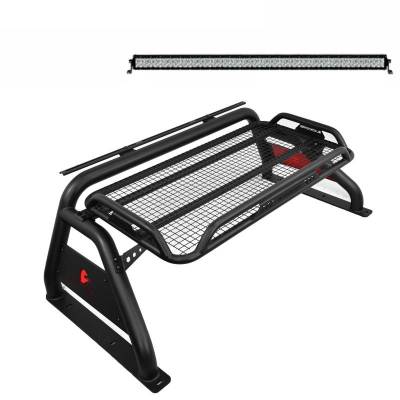 ATLAS Roll Bar Ladder Rack With 40" LED Light Bar-Black-Silverado/Sierra 14+,Ford F-150 15+,Dodge Ram 15+|Black Horse Off Road