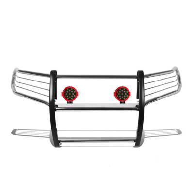 Grille Guard With Set of 7.0" Red Trim Rings LED Flood Lights-Stainless Steel-Frontier/Pathfinder|Black Horse Off Road