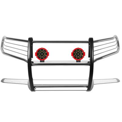 Grille Guard With Set of 7.0" Red Trim Rings LED Flood Lights-Stainless Steel-2010-2024 Toyota 4Runner|Black Horse Off Road