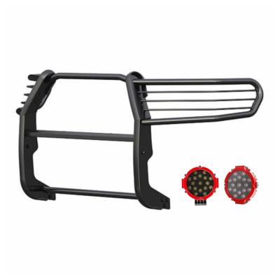 Grille Guard With Set of 7.0" Red Trim Rings LED Flood Lights-Black-Sequoia/Tundra|Black Horse Off Road
