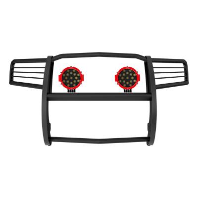 Grille Guard With Set of 7.0" Red Trim Rings LED Flood Lights-Black-2011-2021 Jeep Grand Cherokee|Black Horse Off Road