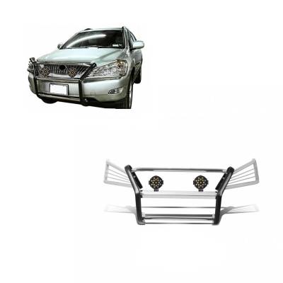Grille Guard With Set of 7.0" Black Trim Rings LED Flood Lights-Stainless Steel-RX330/RX350|Black Horse Off Road