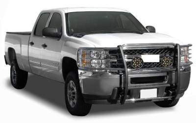 Grille Guard With Set of 7.0" Black Trim Rings LED Flood Lights-Stainless Steel-2014-2018 Chevrolet Silverado 1500|Black Horse Off Road