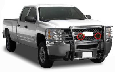Grille Guard With Set of 7.0" Red Trim Rings LED Flood Lights-Stainless Steel-2014-2018 Chevrolet Silverado 1500|Black Horse Off Road