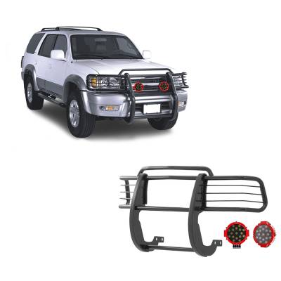 Grille Guard With Set of 7.0" Red Trim Rings LED Flood Lights-Black-1999-2002 Toyota 4Runner|Black Horse Off Road