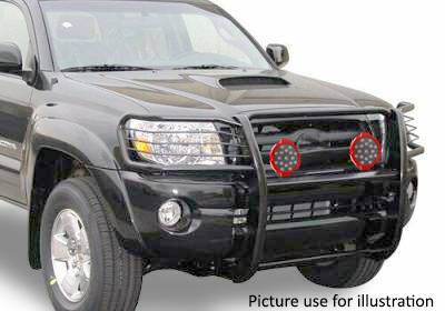 Grille Guard With Set of 7.0" Red Trim Rings LED Flood Lights-Black-2001-2004 Toyota Tacoma|Black Horse Off Road