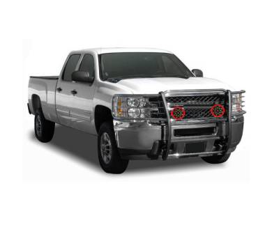Grille Guard With Set of 7.0" Red Trim Rings LED Flood Lights-Stainless Steel-2007-2013 Chevrolet Silverado 1500|Black Horse Off Road