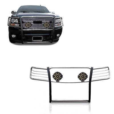 Grille Guard With Set of 7.0" Black Trim Rings LED Flood Lights-Stainless Steel-Avalanche/Suburban 1500/Tahoe|Black Horse Off Road