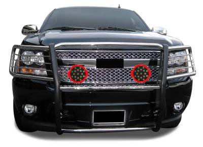 Grille Guard With Set of 7.0" Red Trim Rings LED Flood Lights-Stainless Steel-Avalanche/Suburban 1500/Tahoe|Black Horse Off Road