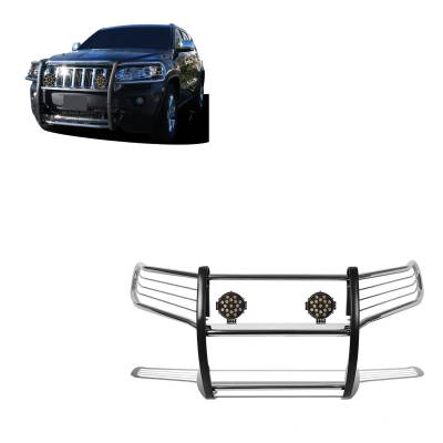 Grille Guard With Set of 7.0" Black Trim Rings LED Flood Lights-Stainless Steel-2011-2021 Jeep Grand Cherokee|Black Horse Off Road