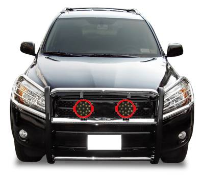Grille Guard With Set of 7.0" Red Trim Rings LED Flood Lights-Stainless Steel-2006-2018 Toyota RAV4|Black Horse Off Road