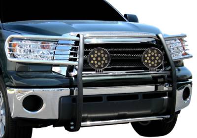 Grille Guard With Set of 7.0" Black Trim Rings LED Flood Lights-Stainless Steel-Sequoia/Tundra|Black Horse Off Road