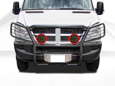 Grille Guard With Set of 7.0" Red Trim Rings LED Flood Lights-Black-Dodge,Mercedes and Freightliner Sprinter|Black Horse Off Road