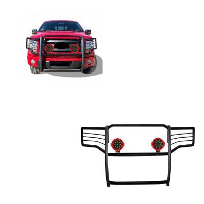 Grille Guard With Set of 7.0" Red Trim Rings LED Flood Lights-Black-F-250/F-350/F-450/F-550 SD|Black Horse Off Road