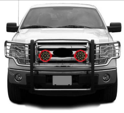 Grille Guard With Set of 7.0" Red Trim Rings LED Flood Lights-Stainless Steel-2009-2014 Ford F-150|Black Horse Off Road