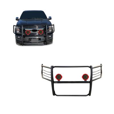 Grille Guard With Set of 7.0" Red Trim Rings LED Flood Lights-Black-2015-2023 Ford F-150|Black Horse Off Road