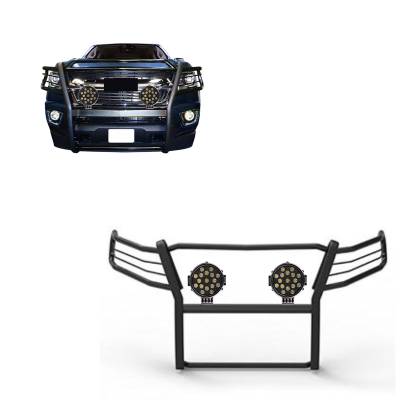 Grille Guard With Set of 7.0" Black Trim Rings LED Flood Lights-Black-Colorado/Canyon|Black Horse Off Road