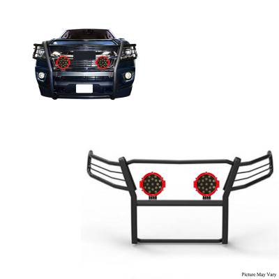 Grille Guard With Set of 7.0" Red Trim Rings LED Flood Lights-Black-Colorado/Canyon|Black Horse Off Road
