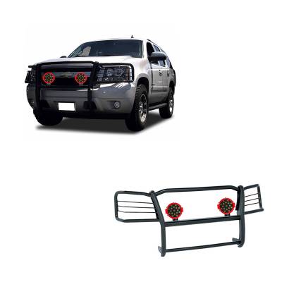 Grille Guard With Set of 7.0" Red Trim Rings LED Flood Lights-Black-Suburban /Tahoe|Black Horse Off Road