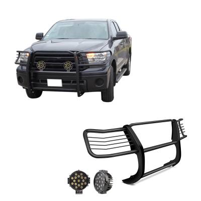Grille Guard With Set of 7.0" Black Trim Rings LED Flood Lights-Black-2004-2006 Toyota Tundra|Black Horse Off Road