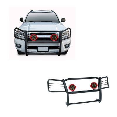 Grille Guard With Set of 7.0" Red Trim Rings LED Flood Lights-Black-GX470/4Runner|Black Horse Off Road