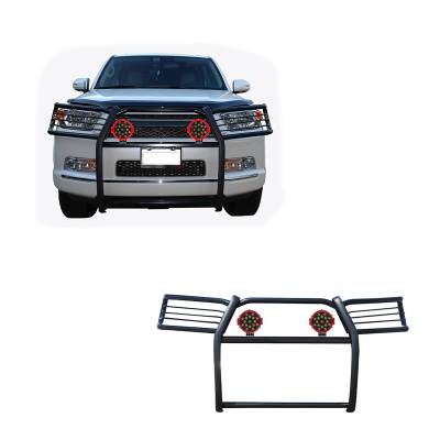 Grille Guard With Set of 7.0" Red Trim Rings LED Flood Lights-Black-2010-2024 Toyota 4Runner|Black Horse Off Road