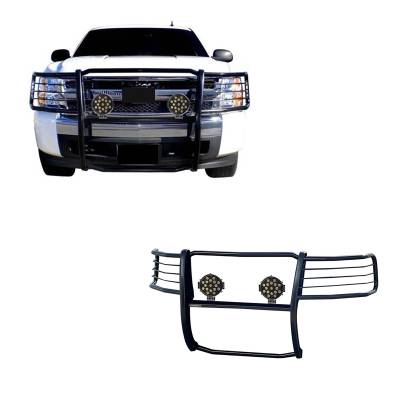 Grille Guard With Set of 7.0" Black Trim Rings LED Flood Lights-Black-Avalanche/Suburban 1500/Tahoe|Black Horse Off Road