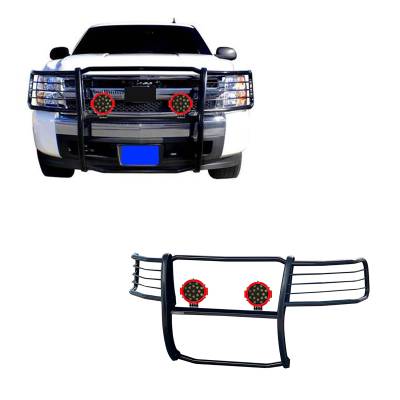 Grille Guard With Set of 7.0" Red Trim Rings LED Flood Lights-Black-Avalanche/Suburban 1500/Tahoe|Black Horse Off Road