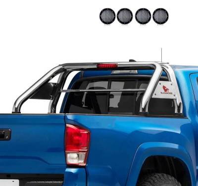 Black Horse Off Road - Classic Roll Bar With 2 Set of 5.3".Black Trim Rings LED Flood Lights-Stainless Steel-Colorado/Canyon/Tacoma|Black Horse Off Road - Image 2