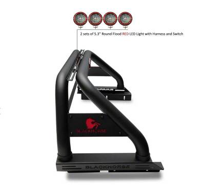 Black Horse Off Road - Classic Roll Bar With 2 Sets of 5.3" Red Trim Rings LED Flood Lights-Black-Colorado/Canyon|Black Horse Off Road - Image 3