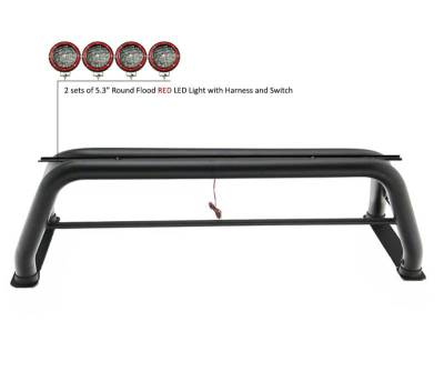 Black Horse Off Road - Classic Roll Bar With 2 Sets of 5.3" Red Trim Rings LED Flood Lights-Black-F-250 Super Duty/F-350 Super Duty/F-450 Super Duty|Black Horse Off Road - Image 5