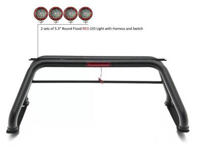 Black Horse Off Road - Classic Roll Bar With 2 Sets of 5.3" Red Trim Rings LED Flood Lights-Black-F-250 Super Duty/F-350 Super Duty/F-450 Super Duty|Black Horse Off Road - Image 6