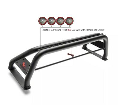 Black Horse Off Road - Classic Roll Bar With 2 Sets of 5.3" Red Trim Rings LED Flood Lights-Black-F-250 Super Duty/F-350 Super Duty/F-450 Super Duty|Black Horse Off Road - Image 7