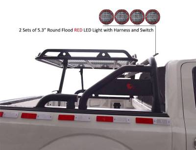 Black Horse Off Road - Warrior Roll Bar With 2 Sets of 5.3" Red Trim Rings LED Flood Lights-Black-Silverado/Sierra 14+,Ford F-150 15+,Dodge Ram 15+|Black Horse Off Road - Image 4