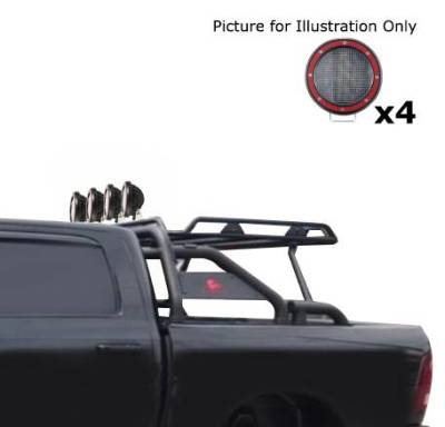 Black Horse Off Road - Warrior Roll Bar With 2 Sets of 5.3" Red Trim Rings LED Flood Lights-Black-Silverado/Sierra 14+,Ford F-150 15+,Dodge Ram 15+|Black Horse Off Road - Image 13