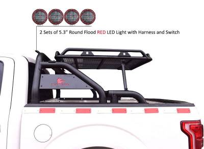 Black Horse Off Road - Warrior Roll Bar With 2 Sets of 5.3" Red Trim Rings LED Flood Lights-Black-Silverado/Sierra 14+,Ford F-150 15+,Dodge Ram 15+|Black Horse Off Road - Image 18