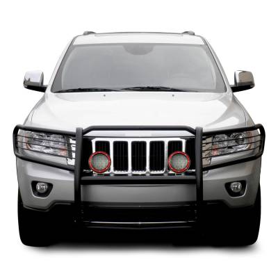 Grille Guard With Set of 5.3" Red Trim Rings LED Flood Lights-Black-2011-2021 Jeep Grand Cherokee|Black Horse Off Road