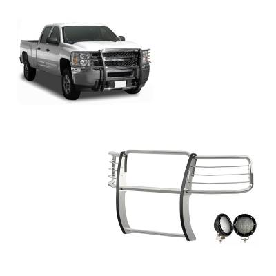 Grille Guard With Set of 5.3".Black Trim Rings LED Flood Lights-Stainless Steel-2014-2018 Chevrolet Silverado 1500|Black Horse Off Road