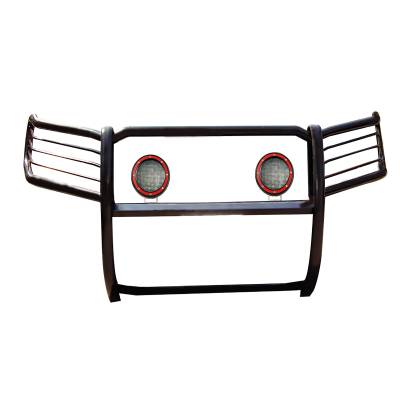 Grille Guard With Set of 5.3" Red Trim Rings LED Flood Lights-Black-2020-2023 Kia Telluride|Black Horse Off Road