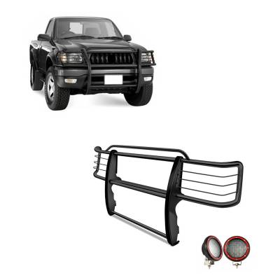 Grille Guard With Set of 5.3" Red Trim Rings LED Flood Lights-Black-2001-2004 Toyota Tacoma|Black Horse Off Road